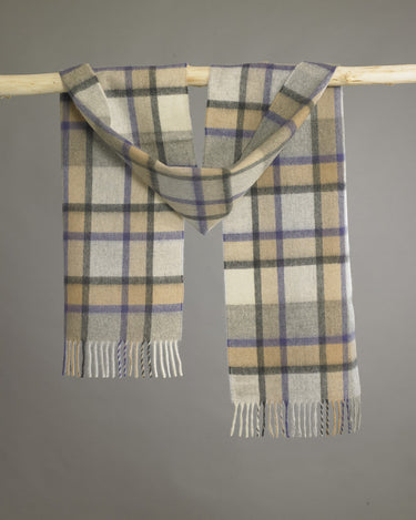 Grey x Purple x Camel Plaid Cashmere Scarf